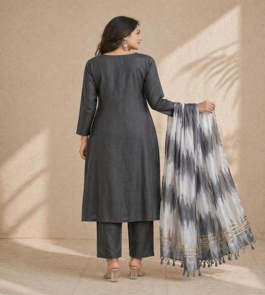 DARK GREY KURTI SET